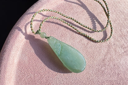 Certified Natural Grade A Jadeite Jade Pendant, Carved Jade Lotus Flower Pendant, 天然缅甸A货翡翠老坑冰晴绿随形荷花吊坠