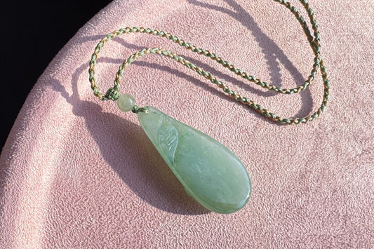 Certified Natural Grade A Jadeite Jade Pendant, Carved Jade Lotus Flower Pendant, 天然缅甸A货翡翠老坑冰晴绿随形荷花吊坠