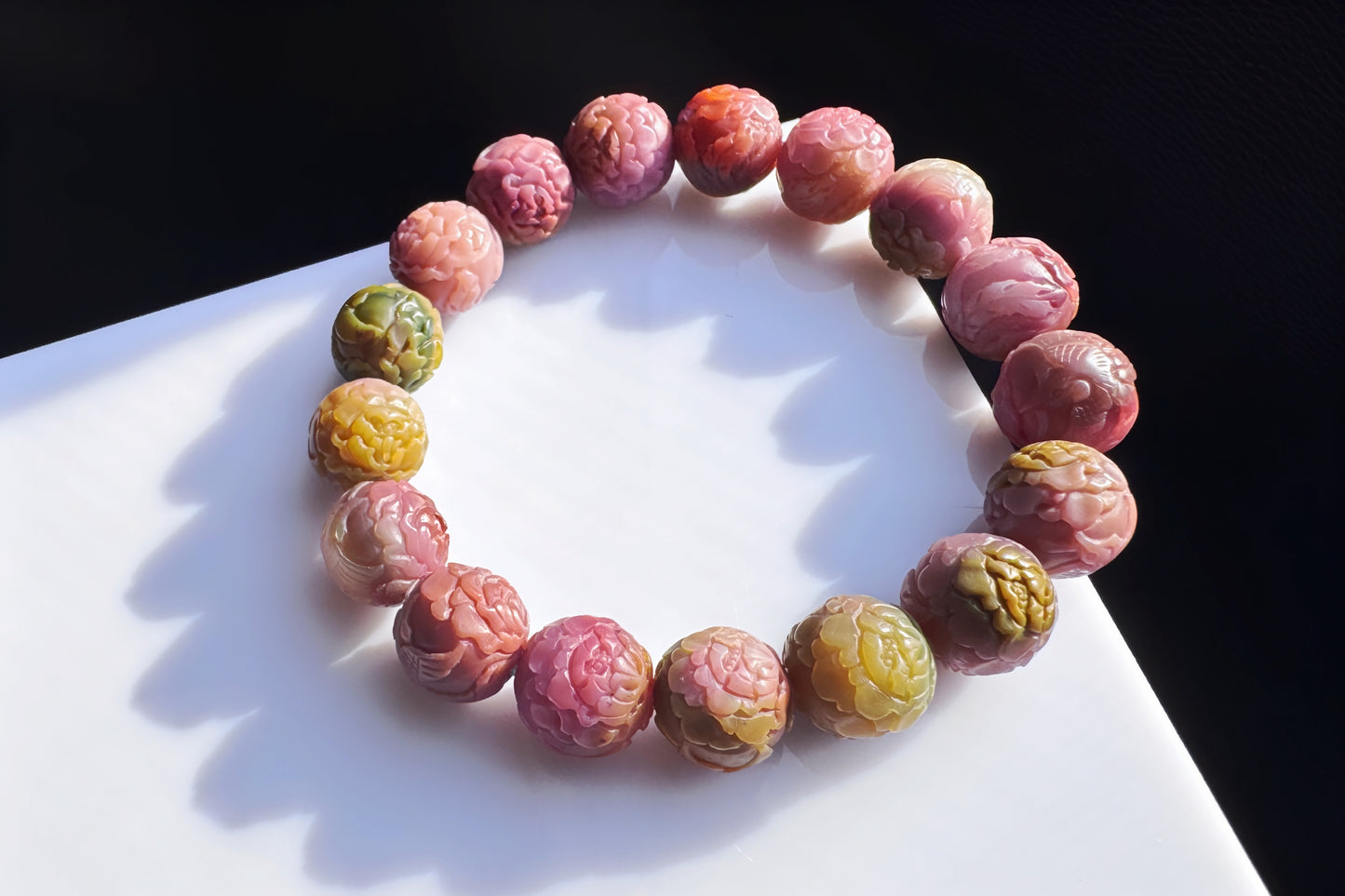 Top Grade Genuine Yanyuan Origin Agate Carved Phoenix and Peony Bracelet, Yan-yuan Bracelet, 天然原矿盐源玛瑙雕刻凤穿牡丹手串满色满肉的高货