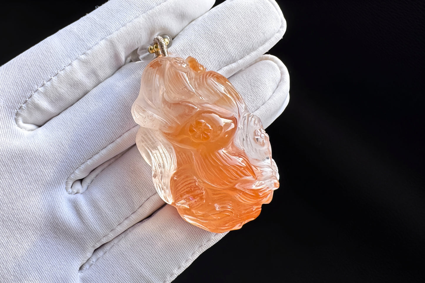 Hand Carved Rabbit Hair Quartz Fox Necklace, Natural Orange Rabbit Hair Quartz Hand Carved Nine Tailed Fox Pendant, 天然橘色兔毛水晶手工精雕九尾狐吊坠