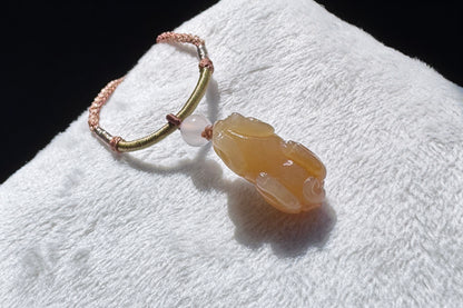 Dainty Natural Nephrite Jade Pixiu Pendant in Honey Color, Hand Carved Nephrite Jade Pixiu, 天然浅糖色软玉手工雕刻貔貅吊坠
