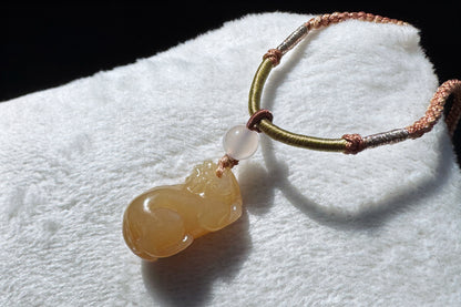 Dainty Natural Nephrite Jade Pixiu Pendant in Honey Color, Hand Carved Nephrite Jade Pixiu, 天然浅糖色软玉手工雕刻貔貅吊坠