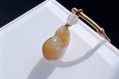 Dainty Natural Nephrite Jade Pixiu Pendant in Honey Color, Hand Carved Nephrite Jade Pixiu, 天然浅糖色软玉手工雕刻貔貅吊坠