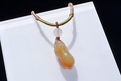 Dainty Natural Nephrite Jade Pixiu Pendant in Honey Color, Hand Carved Nephrite Jade Pixiu, 天然浅糖色软玉手工雕刻貔貅吊坠