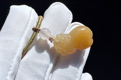 Dainty Natural Nephrite Jade Pixiu Pendant in Honey Color, Hand Carved Nephrite Jade Pixiu, 天然浅糖色软玉手工雕刻貔貅吊坠