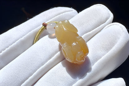 Dainty Natural Nephrite Jade Pixiu Pendant in Honey Color, Hand Carved Nephrite Jade Pixiu, 天然浅糖色软玉手工雕刻貔貅吊坠