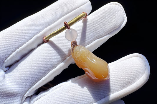 Dainty Natural Nephrite Jade Pixiu Pendant in Honey Color, Hand Carved Nephrite Jade Pixiu, 天然浅糖色软玉手工雕刻貔貅吊坠