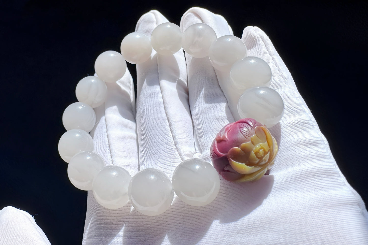 11.5mm Natural Light Gray Hetian Nephrite Jade Bracelet with Yanyuan Origin Agate Hand Carved Lotus and Phoenix Bead, 天然青海料烟灰和田玉手串搭配原矿盐源玛瑙荷花凤凰