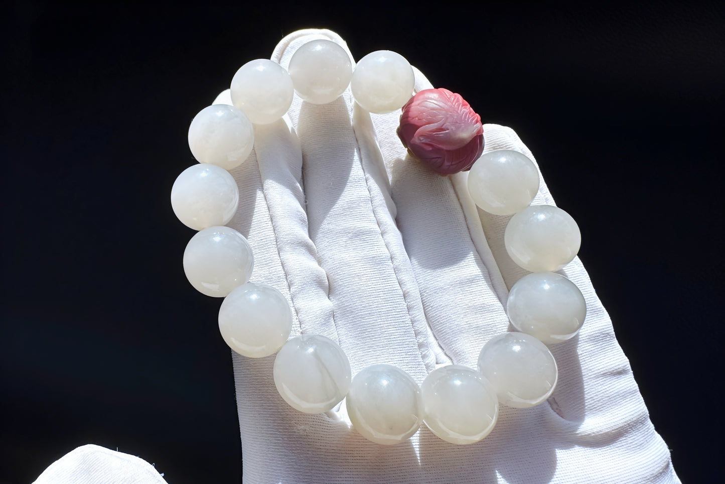 11.5mm Natural Light Gray Hetian Nephrite Jade Bracelet with Yanyuan Origin Agate Hand Carved Lotus and Phoenix Bead, 天然青海料烟灰和田玉手串搭配原矿盐源玛瑙荷花凤凰