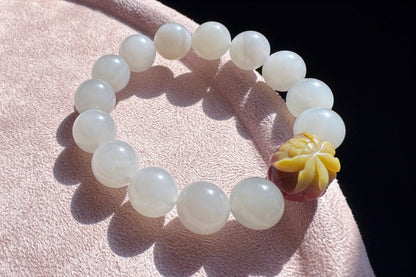 11.5mm Natural Light Gray Hetian Nephrite Jade Bracelet with Yanyuan Origin Agate Hand Carved Lotus and Phoenix Bead, 天然青海料烟灰和田玉手串搭配原矿盐源玛瑙荷花凤凰